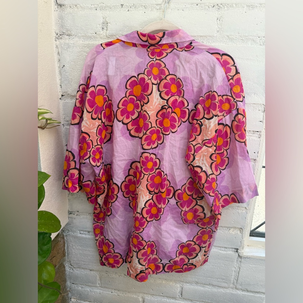 Free People Kinga Csilla Anuenue Lae Boyfriend Pink Rose Floral Shirt - Picture 7 of 7
